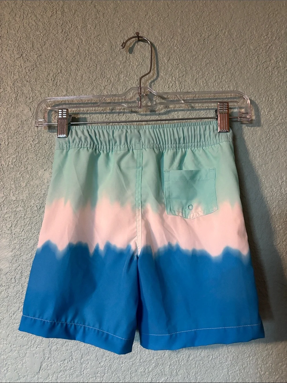 Lands’ End Boys Ombre Swim Trunks Aqua White Blue Size 6 NWT